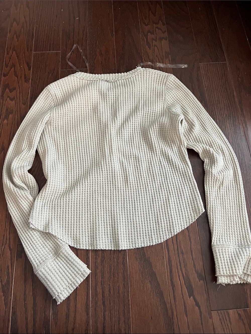 Charlotte Russe Cream Waffle-Knit Henley Long-Sleeve Top - Picture 3 of 3